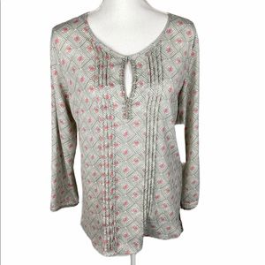 Sigrid Olsen Blouse Small NWT Keyhole Pleated Front Gray Pink Lightweight Dressy
